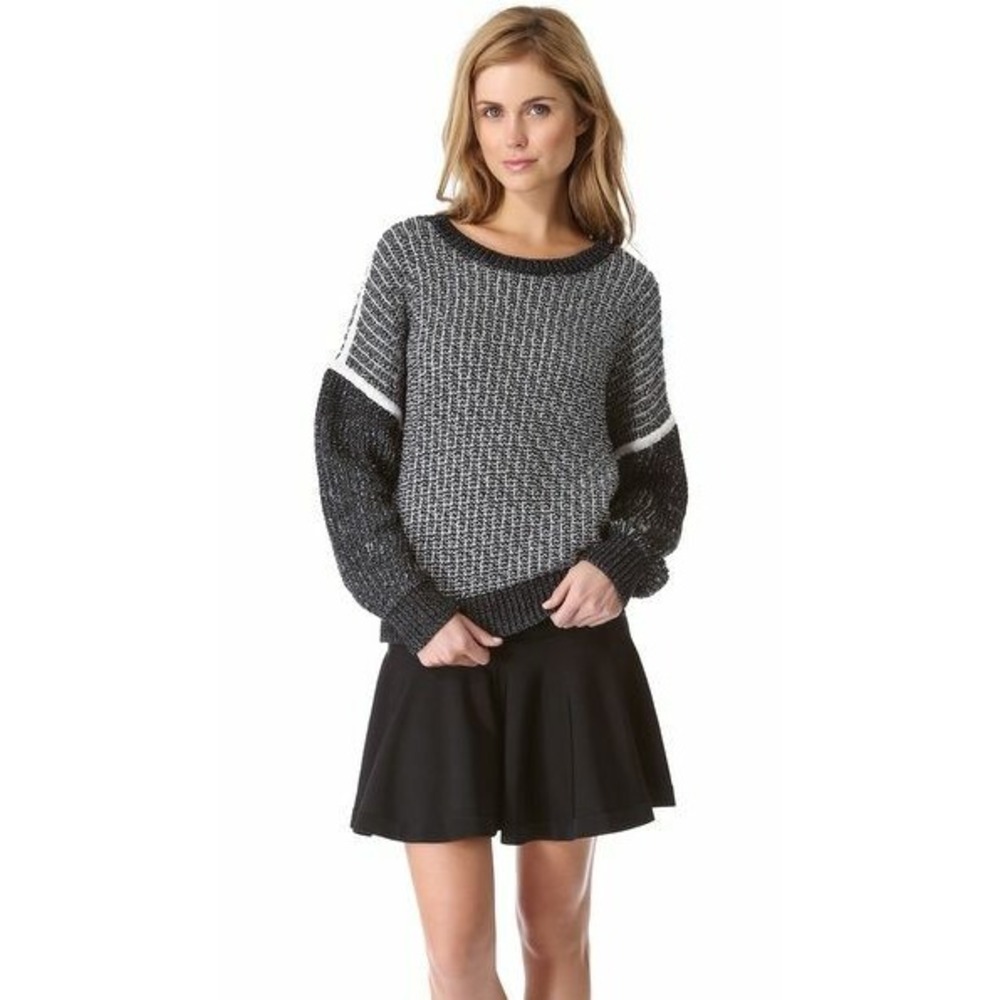 A.L.C. Maddie mesh covered black/white marled  yarn sweater 2013 $608